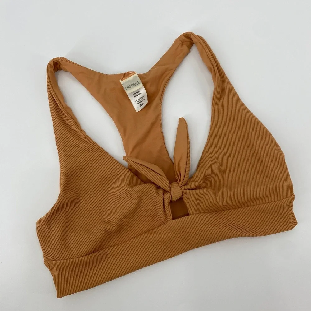 LSpace Bikini Top Womens DD Brown Ribbed‎ Front Tie